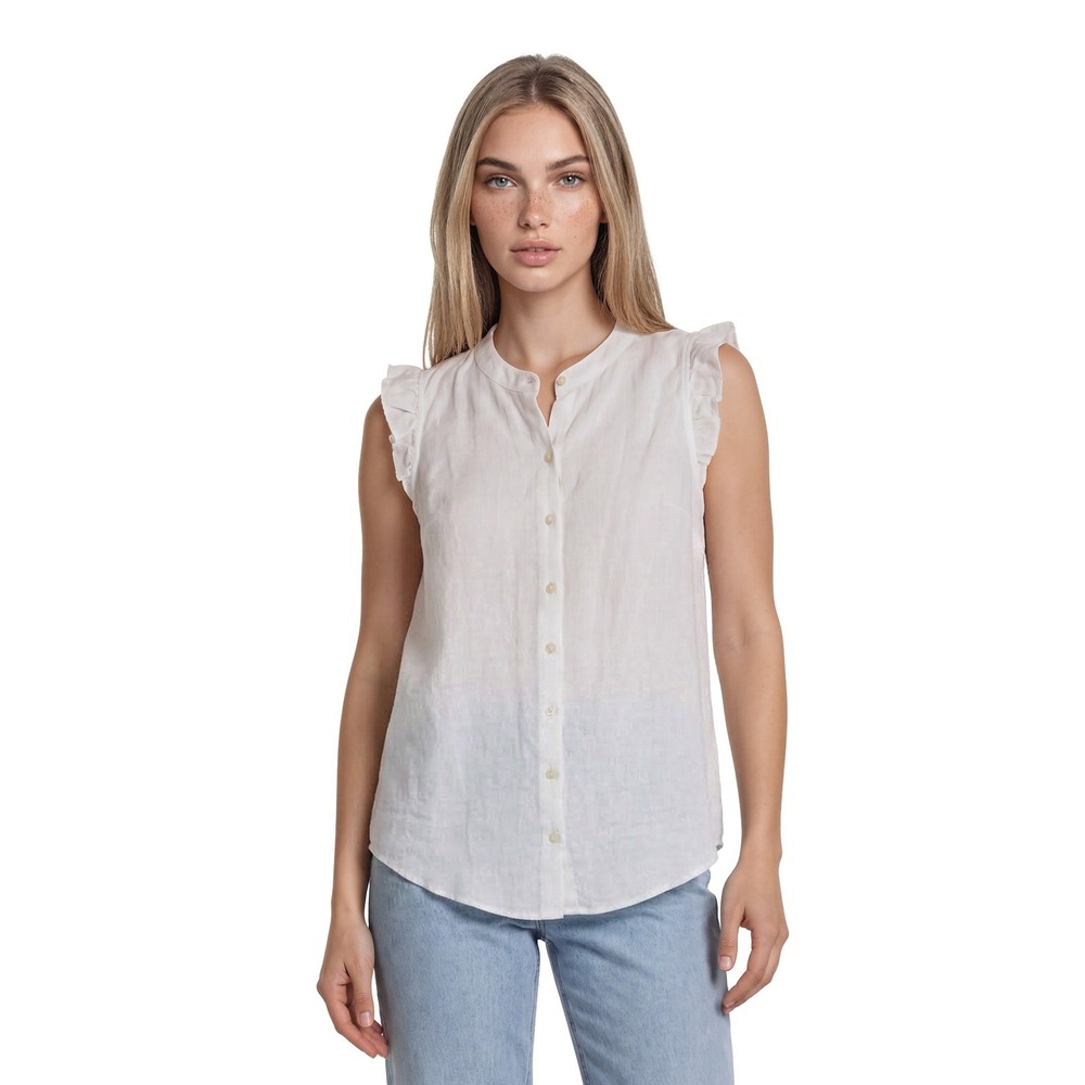 NEW Lilly Pulitzer Briette 100% Linen Ruffle Blouse Womens Size Medium White Top